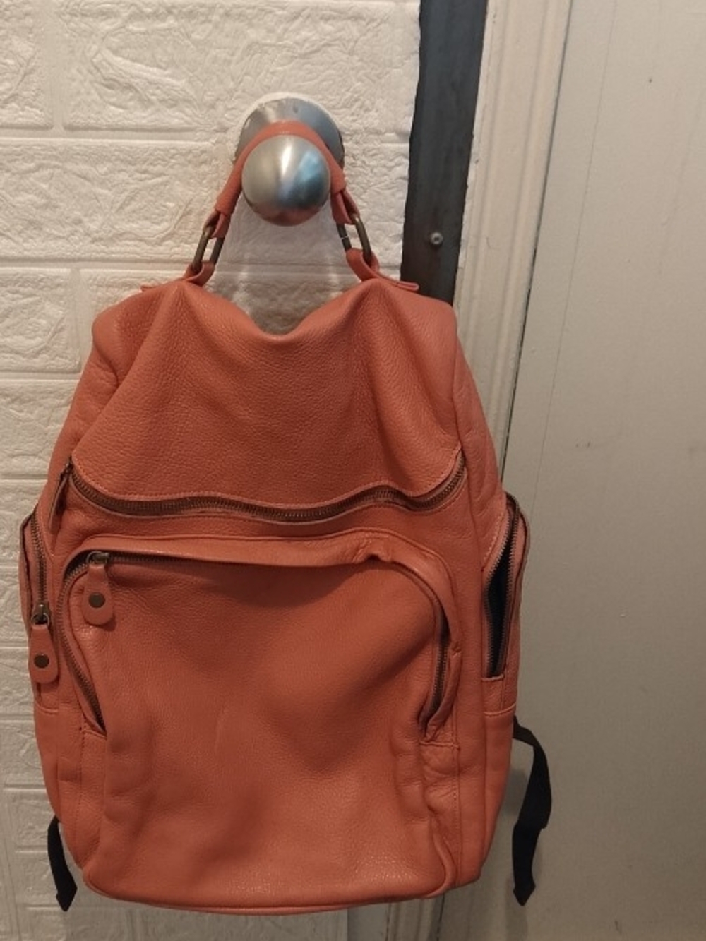 l Orange Leather-Style Backpack